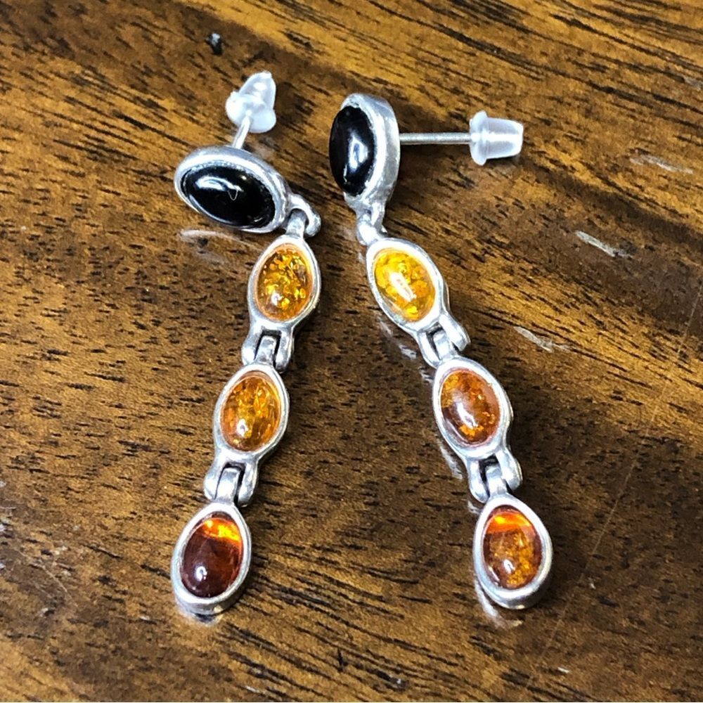 Artisan Multi-Color Amber Drop Dangle Sterling Si… - image 2